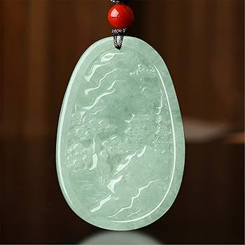 Amazon.co.jp: 風水 翡翠 ネックレス 天然 氷 翡翠 風景 山川